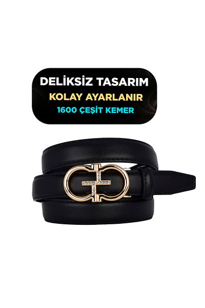 GoDeri Black Women's Belt Without Holes with Automatic Buckle, Trouser Belt, Dress Belt, 2.5 Cm_Auto