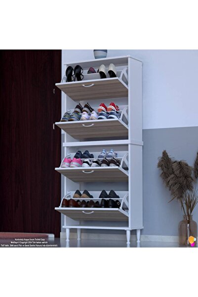 Modilayn UMAY' 2 Li Kapı Önü 72 x 168 x25, 5 cm’ lik 4 Düşer Kapak 8 Göz Bölmeli Ayakkabılık