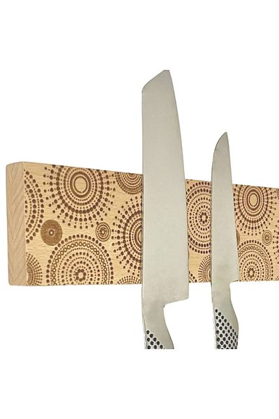 Fiddle Magnetic Strip Knife Holder – Etched Wood Knife Rack or Bar with Hardware for Hanging 40 cm