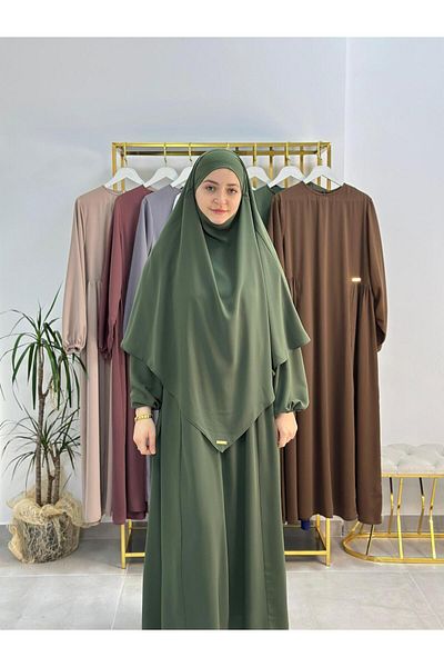 erasra class Green Souffle Ferace and Abaya Suit - Φόρεμα με ρόμπα στο πλάι για το Hajj and Umrah