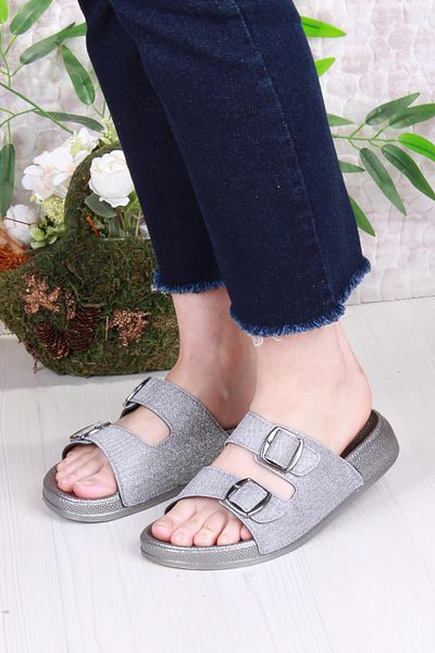 fort 01108 Pienn Anatomical Flexible Comfortable Glitter Printed Two Buckle Women's Slippers