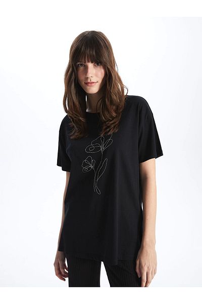 LC Waikiki Tricou de bază LCWAIKIKI negru cu mânecă scurtă pentru femei