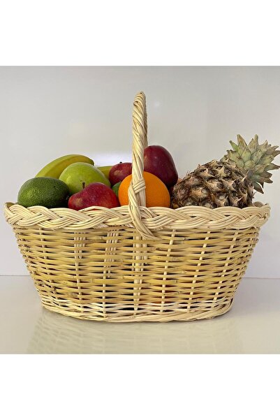 Beyaz Atölyem Hasır Kenarları Örgülü Meyve Sepeti (nişan Bohçası Süsleme Sepe...