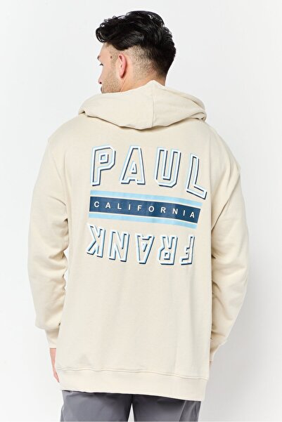 PAUL FRANK Men Hood with Drawstring Full Zip Sweatshirts, Beige