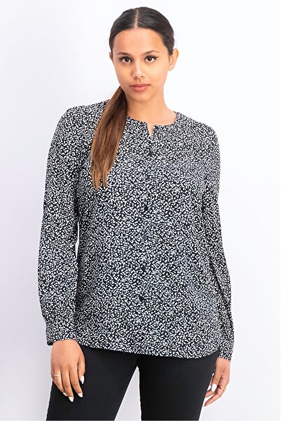 Esprit Women Crew Neck Long Sleeve All Over Print Blouse, Black and White