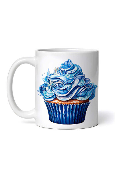 OEM Cană albă personalizată, Muffin cu cremă și bomboane albastre, INOVATIX®. 330ml