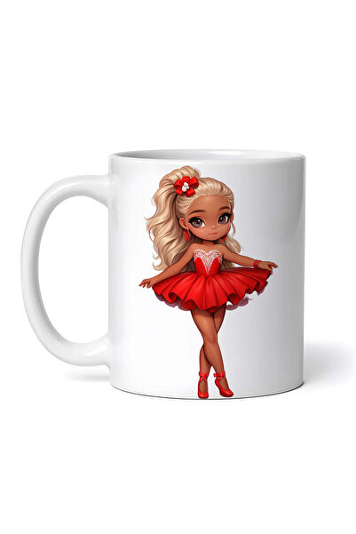 OEM Εξατομικευμένη λευκή κούπα, Μπαλαρίνα με κόκκινο φόρεμα, INOVATIX®. 330ml