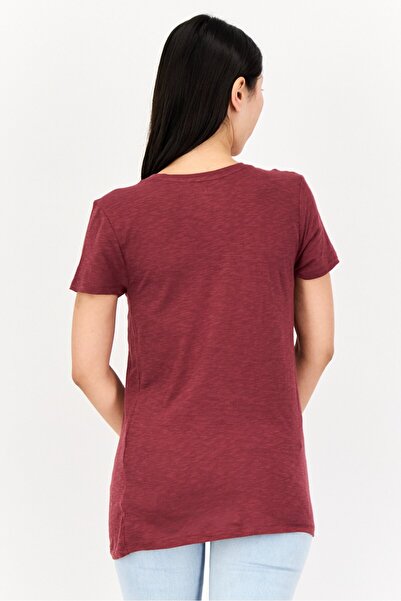 GAP Women Crew Neck Short Sleeves Graphic Print T-Shirt, Maroon