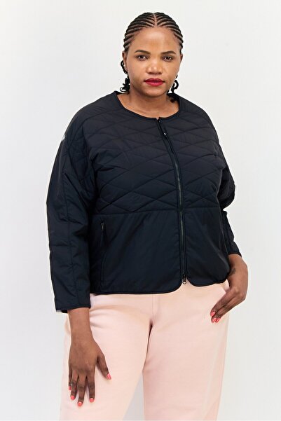 adidas جاكيت نسائي مبطن بأكمام طويلة للخارج بمقاس كبير، أسود