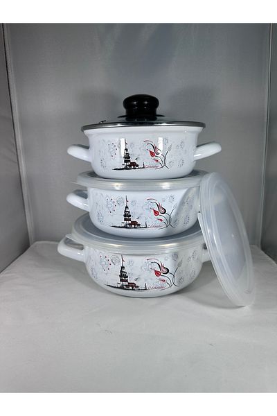 EmayeBurada Flame Enamel Cook and Hide Pot Set 9 Pieces