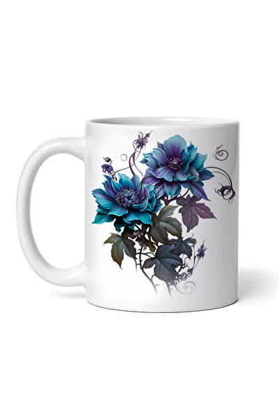 OEM Εξατομικευμένη Λευκή Κούπα, Μπλε Σύνθεση με Λουλούδια, Inovatix®. 330ml