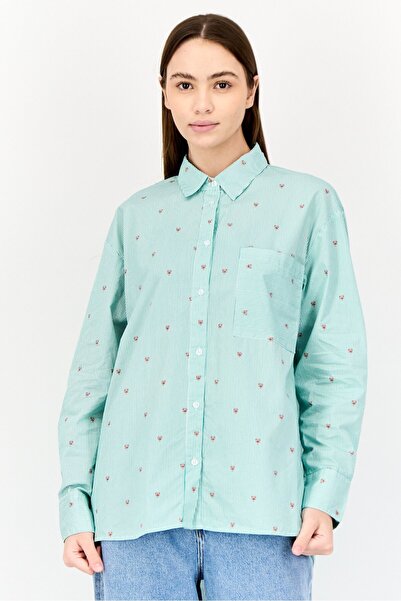 XOXO Women Spread Collar Long Sleeve Allover Print Shirt, Multicolor