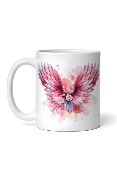 OEM Cană albă personalizată, aripi de înger roz cenușiu, Inovatix®. 330 ml