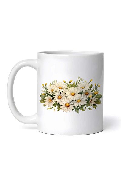OEM Personalized white mug, Floral arrangement with daisies, INOVATIX®. 330ml