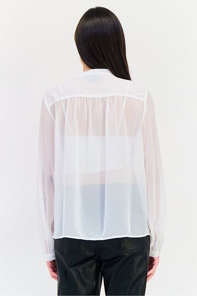 GAP Women Tie Neck Long Sleeves Solid Blouse, White
