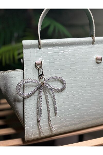 BERİLLAY Gümüş Şeffaf Kristal Fiyonk Detaylı Çanta Aksesuarı Çanta Süsü Charm...