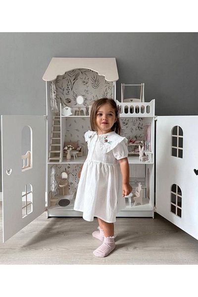2kids2mom Rochie de sărbătoare cu mânecă scurtă brodata cu guler alb pentru fetiță