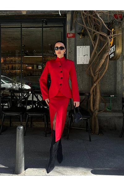 MODAGK Women's Double Design Blazer Jacket Skirt Suit