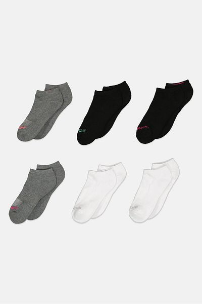 Reebok Women 6 Pairs Brand Logo Low Cut Socks, Black/white/grey