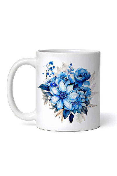 OEM Cană albă personalizată, buchet de flori albastre, INOVATIX®. 330ml