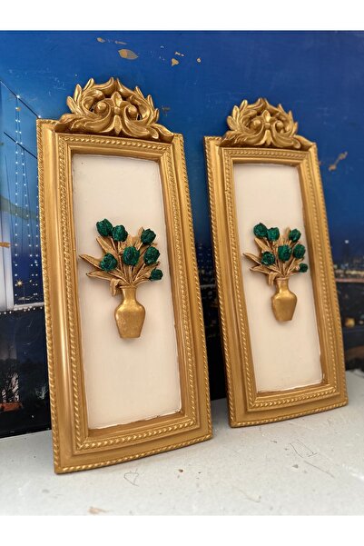 busraconcept Çiçekli dekoratif duvar tablo 2li set 50 cm