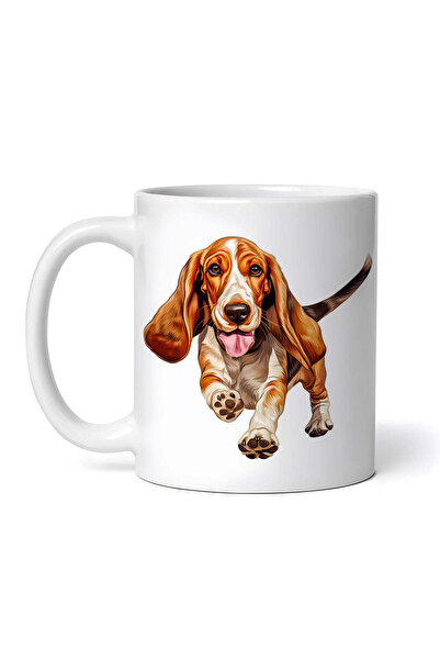 OEM Cană albă personalizată, Basset Hound alergând, Inovatix®. 330 ml