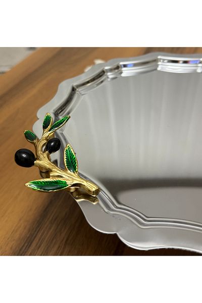 SEVA ÇELİK Steel Round Wavy Olive Dali Accessory Footed Cake Cookies Stand