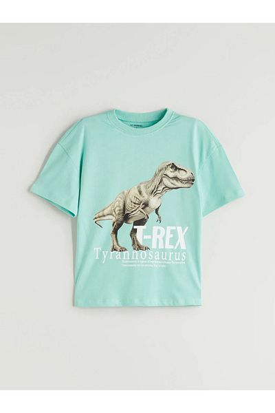 LC Waikiki Lcw Kids Turquoise Dinosaur Printed Boys' T-Shirt and Shorts Pack of 2