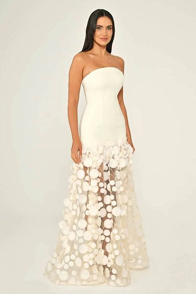 ALFABETA Crepe Skirt 3d Tulle Long Evening Dress
