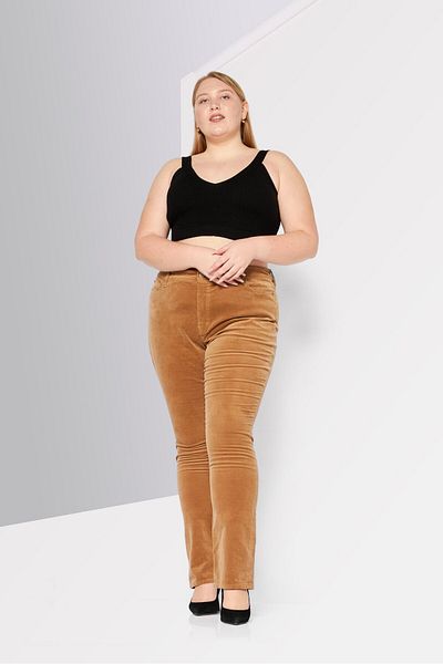 Ralph Lauren Women Regular Fit Mid Waist Corduroy Pants, Tan