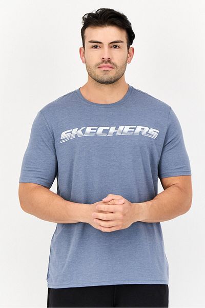 SKECHERS Men Sportswear Fit Short Sleeve Outdoor T-shirt, Slate Blue