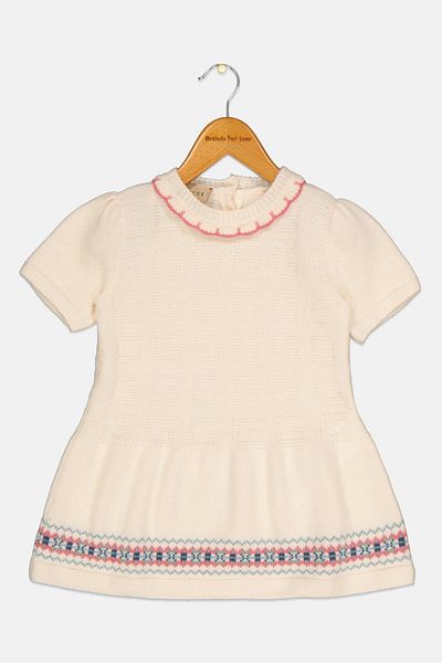 Gucci Toddlers Girl Textured Dress, Cream