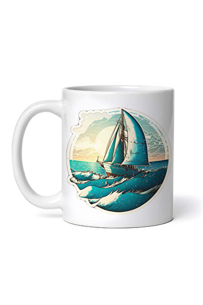 OEM Cană albă personalizată, Barcă cu pânze pe valuri, Inovatix®. 330 ml