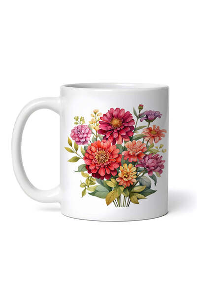 OEM Cană albă personalizată, buchet de flori de zinnia colorate, Inovatix®. 3...
