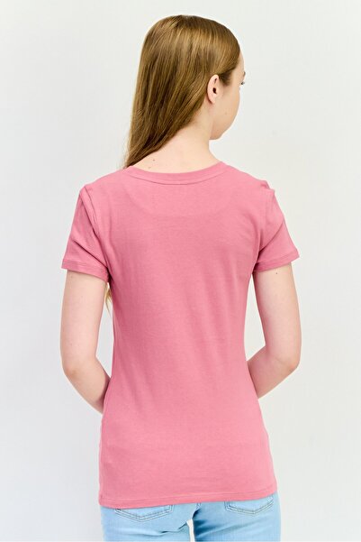 GAP Women Round Neck Short Sleeves Brand Logo T-Shirt, Old Pink