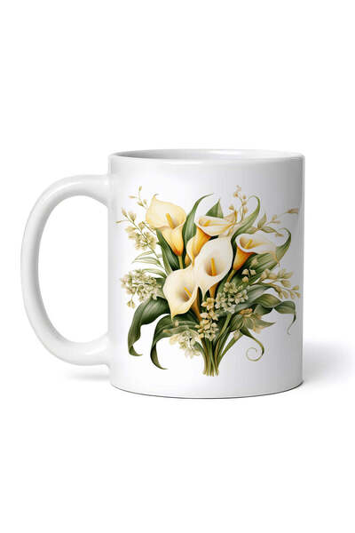 OEM Cană albă personalizată, buchet de crini galbeni, INOVATIX®. 330ml