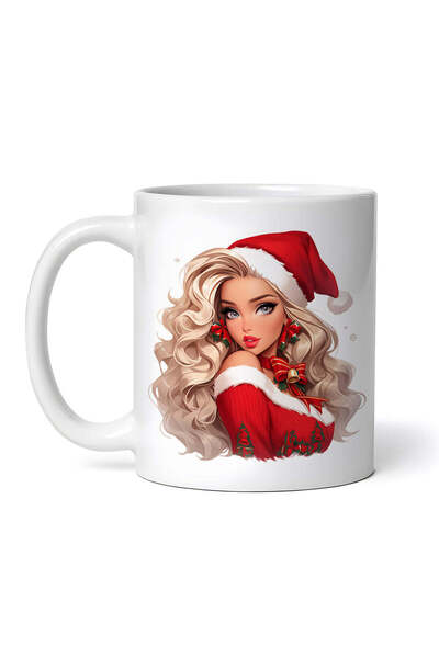 OEM Cană albă personalizată, blondă, cu bijuterii de Crăciun, Inovatix®. 330 ml