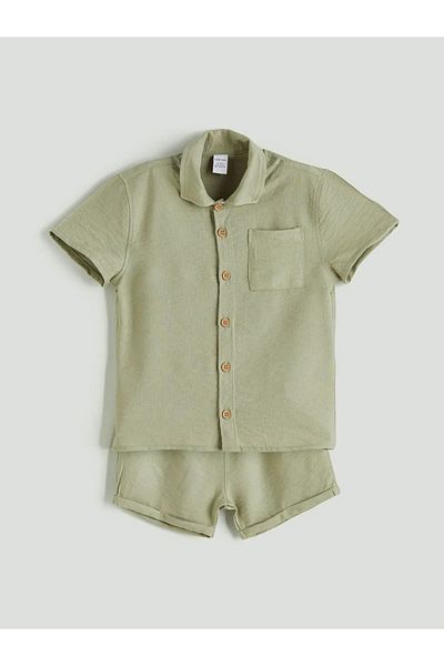 LC Waikiki Lcw Baby Green Basic Baby Boy Shirt and Shorts 2-Pack
