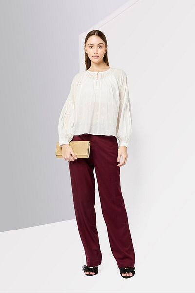 Scotch & Soda Women Crew Neck Long Sleeves Embroidered Blouse, Ivory