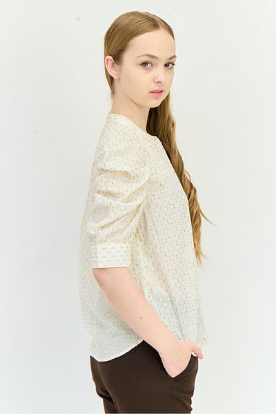 GAP Women Band Collar Elbow Sleeves Metallic Blouse, Multicolor