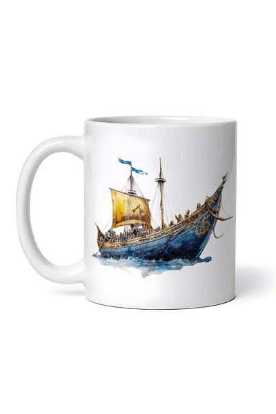 OEM Personalized White Mug, Viking Longship Sailboat, Inovatix®. 330ml