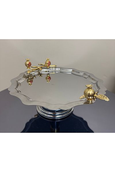 SEVA ÇELİK Steel Round Wavey Pomegranate Accessory Cake Cooky Stand Standing Catering