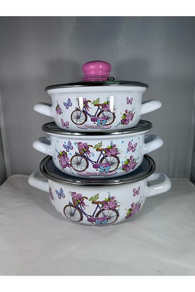 EmayeBurada Flame Enamel Cook and Hide Pot Set 9 Pieces