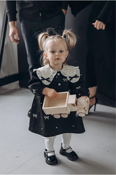 2kids2mom Girl's Baby Collar Bow Embroidered Dress