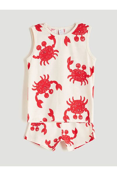 LC Waikiki Lcw Baby Ecru Crab Printed Baby Boy T-Shirt and Shorts Pack of 2
