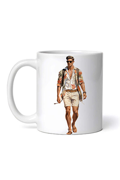 OEM Cană albă personalizată, bărbat cu pantaloni scurți bej și cămașă cu jach...