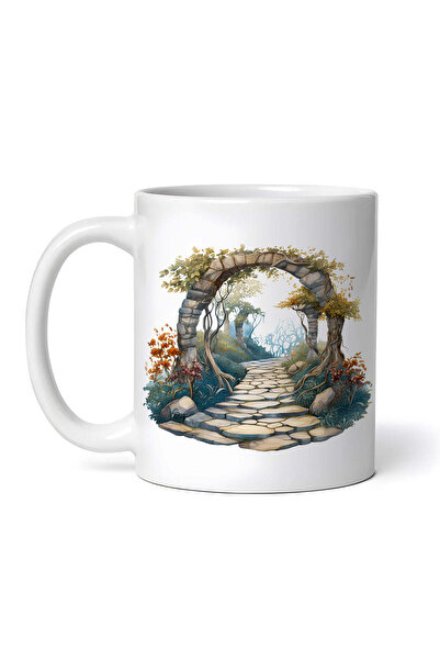 OEM Cană albă personalizată, arcadă cu stradă pavată în grădină, Inovatix®. 330 ml