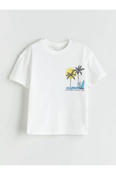 LC Waikiki Lcw Kids Ecru California Printed Boys' T-Shirt and Shorts Pack of 2