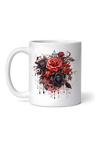 OEM Cană albă personalizată, aranjament floral gotic Thea, Inovatix®. 330 ml