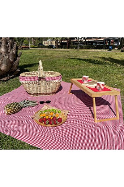 Beyaz Atölyem Hasır Kapaklı Xxl El Örmesi Içi Örtülü Piknik Sepeti Ve Sofra B...